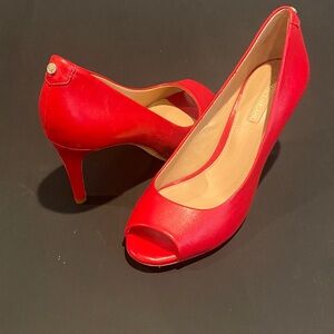 ANTONIO MELANI Vibrant Red Peep-Toe Heels